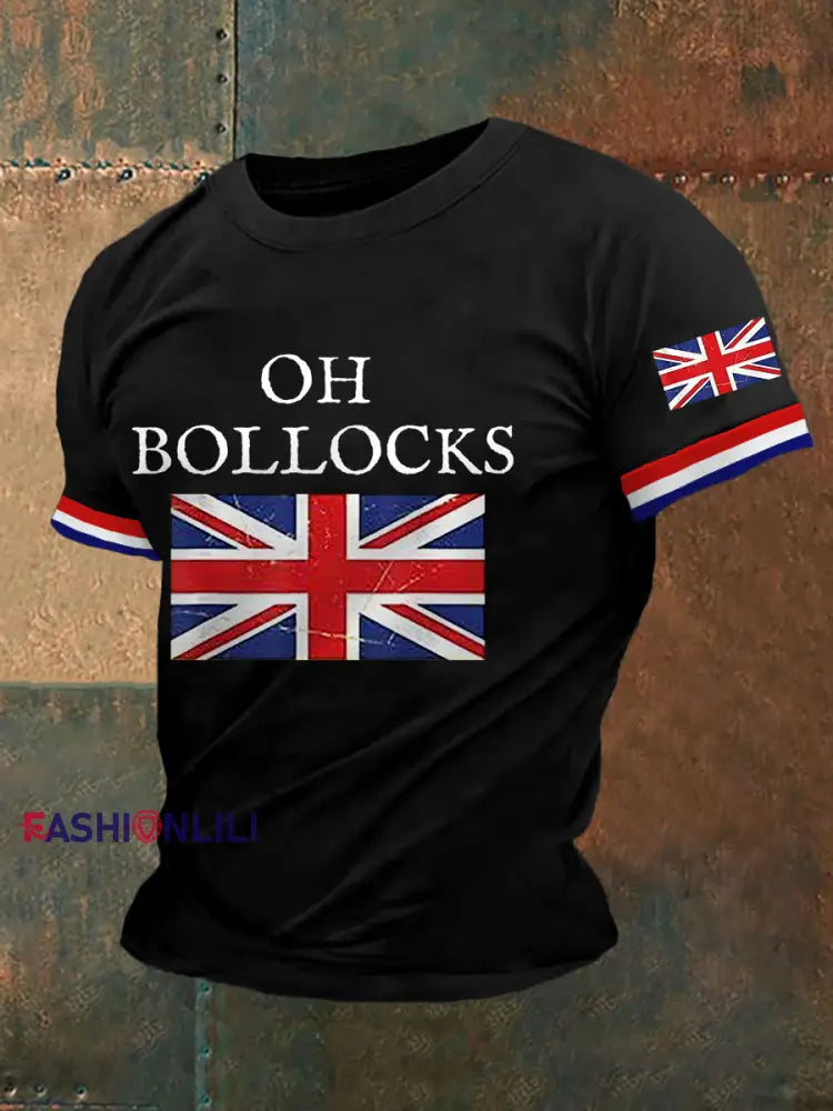 Men’s Funny Oh Bollocks BRITISH Humor UK Lover Tee Black / S