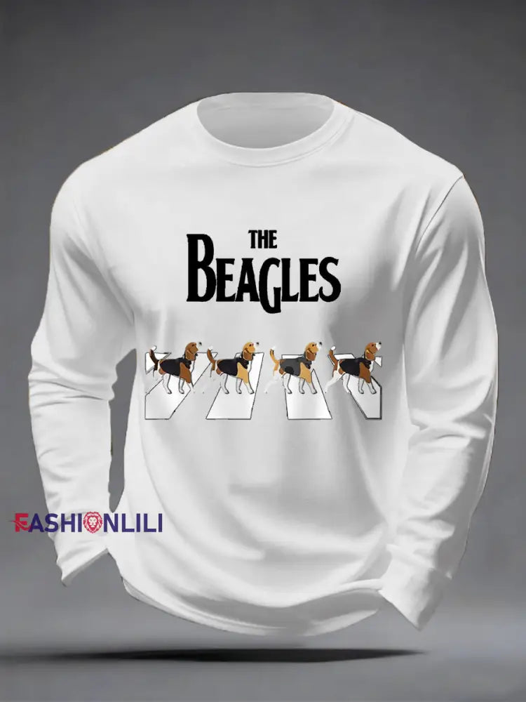 Men’s Funny The Beagles Long Sleeve T-Shirt White / S