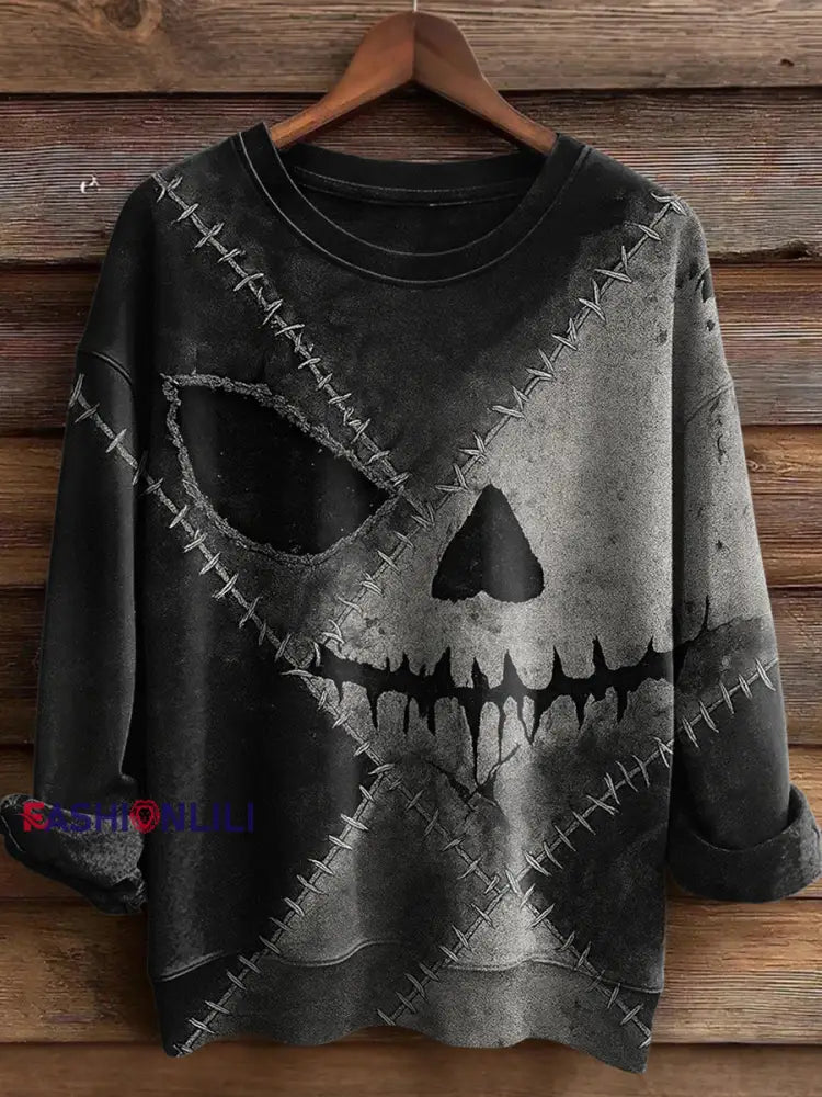Men’s Halloween Classic Movie Character Face Print Casual Sweatshirt