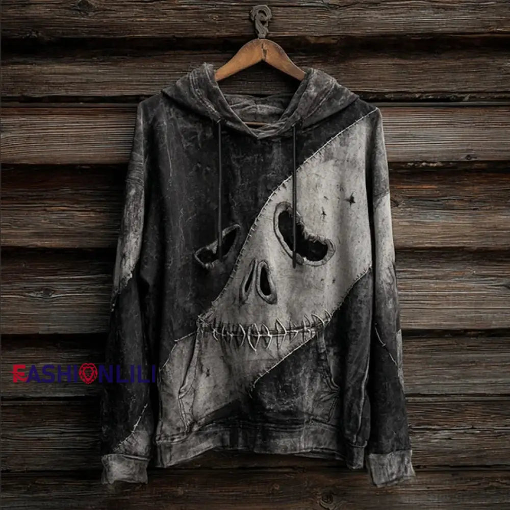 Men’s Halloween Ghost Face Print Casual Hoodie