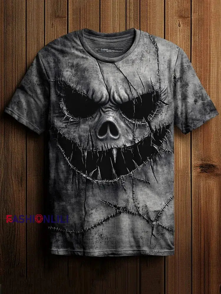 Men’s Halloween Horror Scary Face Stitch Print Tee