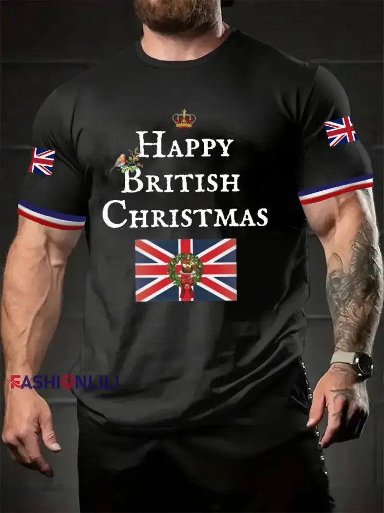 Men’s Happy British Christmas Short Sleeves T-shirt Black / S