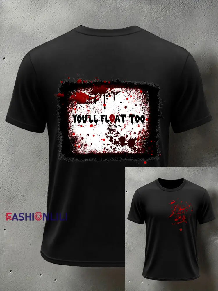 Men’s Horror Halloween You’ll Float Too Short Sleeve T-shirt Black / S