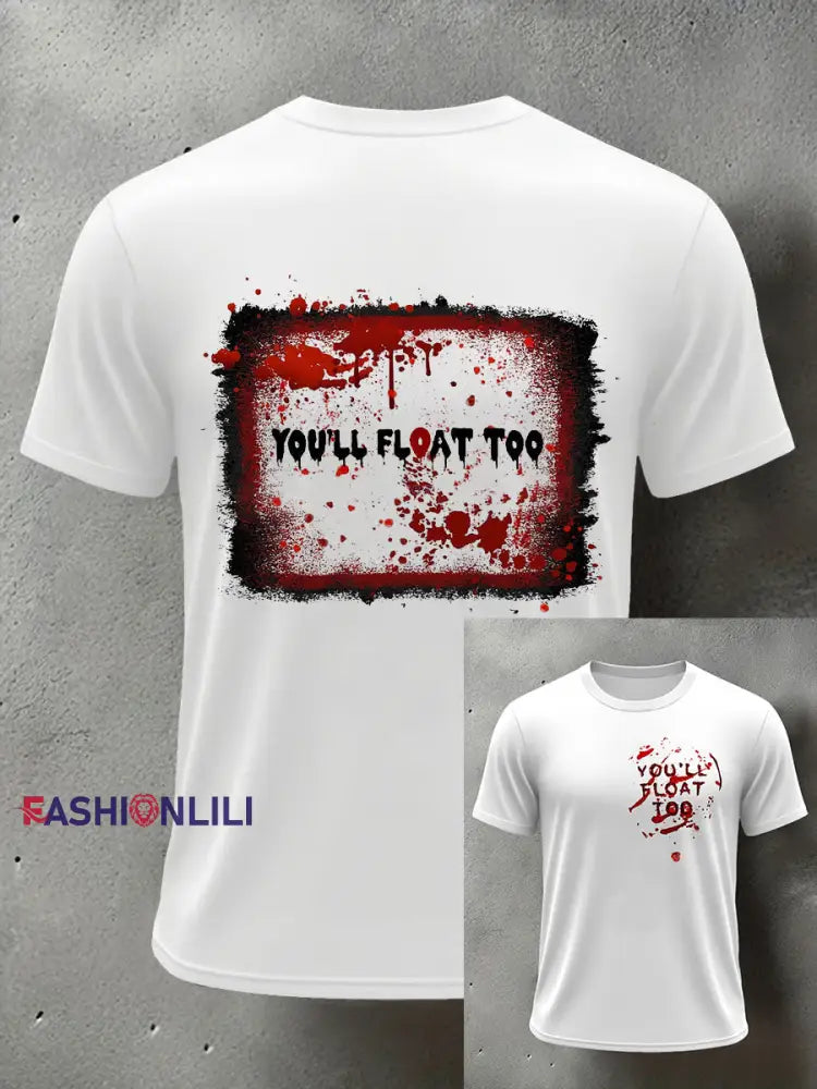 Men’s Horror Halloween You’ll Float Too Short Sleeve T-shirt White / S