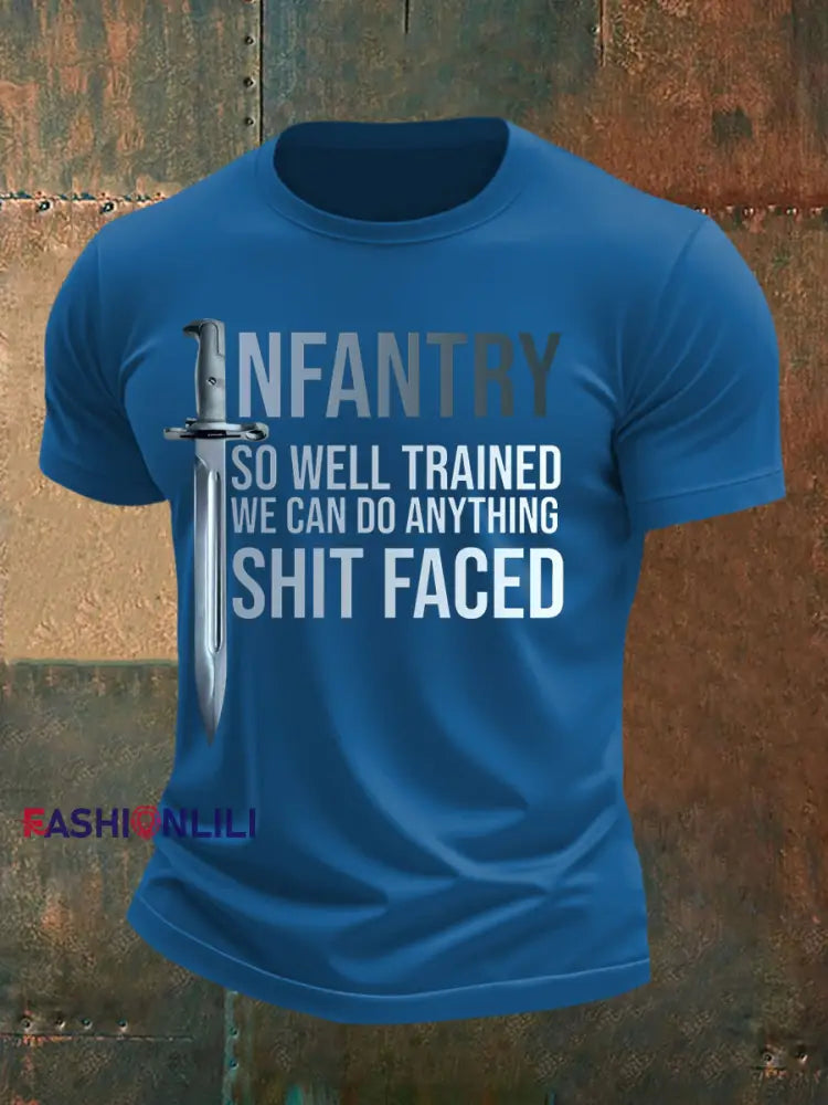 Men’s Infantry trained imitation cotton short sleeved T shirt Blue / S