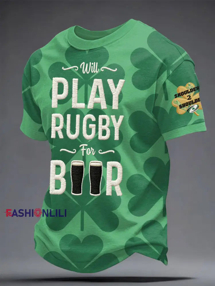 Men’s Ireland Beer Rugby Lover Printed T-Shirt Green / S