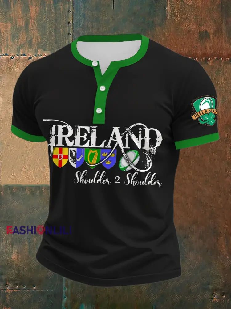 Men’s Ireland Rugby Lover Printed Casual Tops Black / S