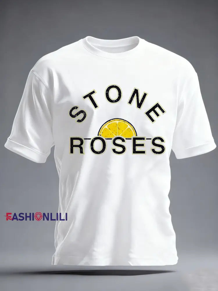 Men’s Lemon Roses Music Lover imitation cotton short-sleeved T-shirt White / S