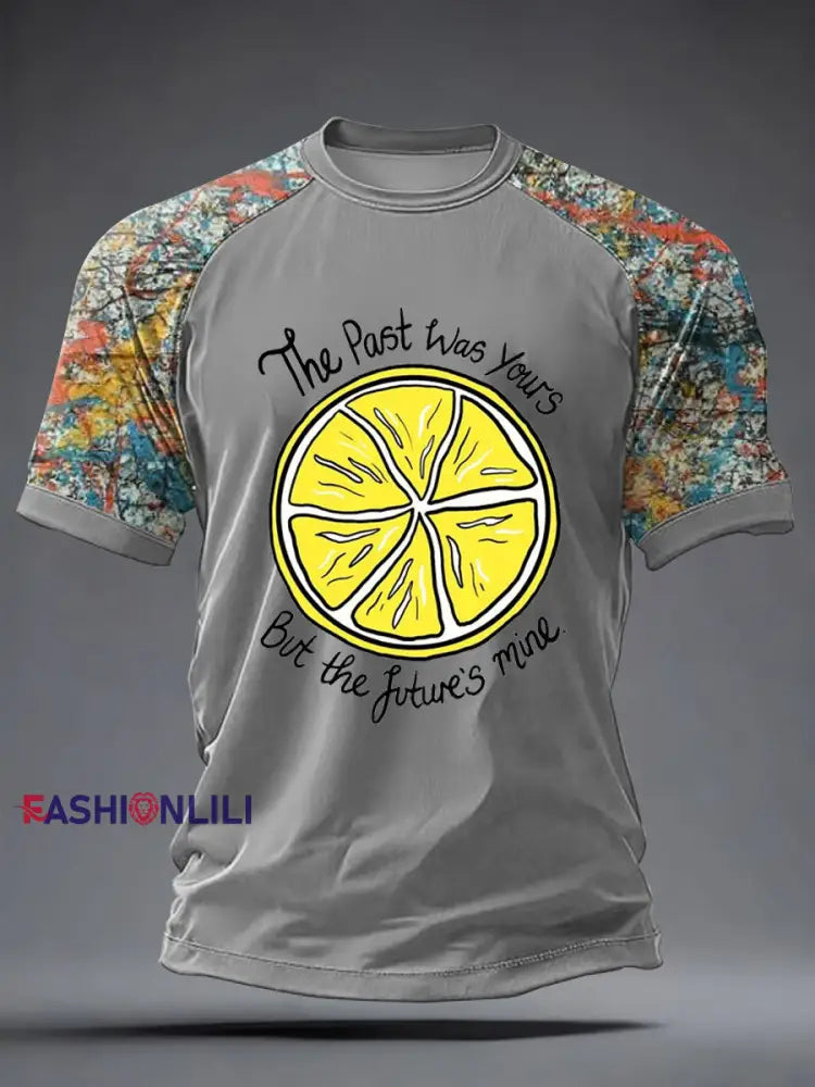 Men’s Lemon Roses Music Lover Printed short sleeve t-shirt Gray / S
