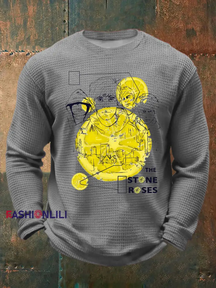 Men’s Lemon Roses Music Lover Waffle Long Sleeve T-Shirt Gray / S