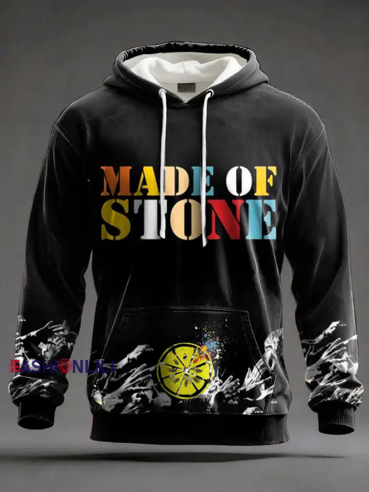 Men’s Made of Stone Lemon Roses Music Lover Printed Hoodie Black / S