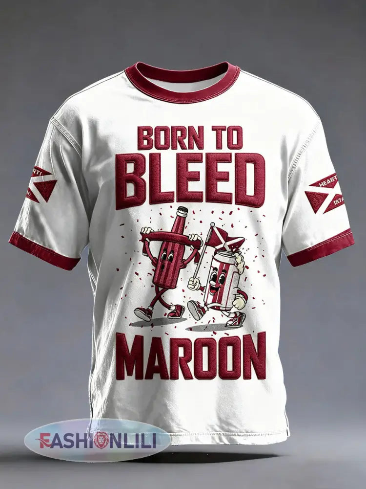Men’s Maroon Hearts Football Lover Printed T-shirt - White / S