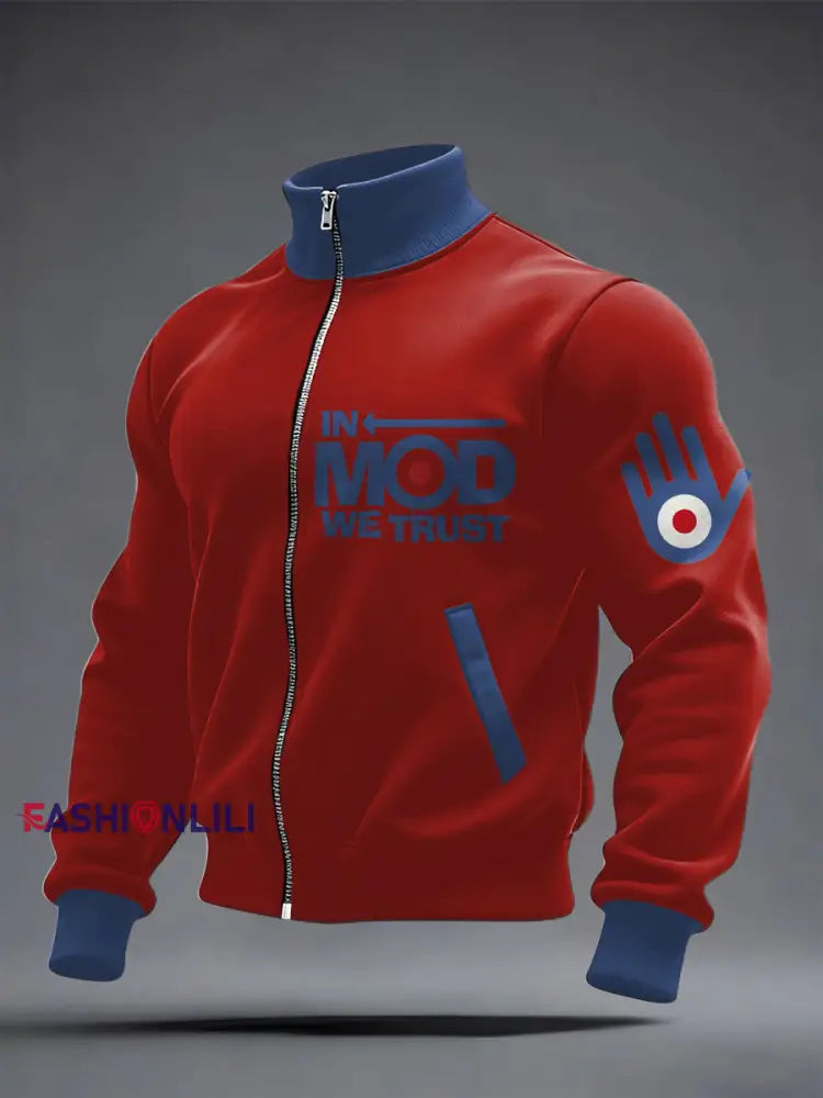 Men’s Modfather UK Music Mods Lover Printed Coat Red / S