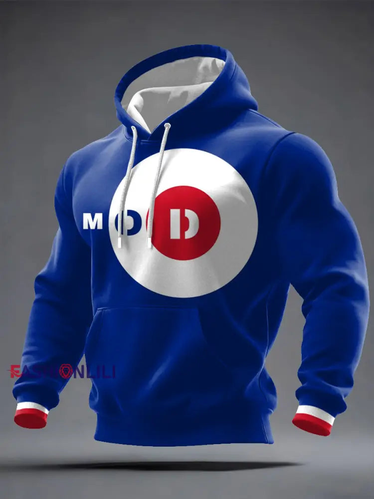 Men’s Modfather UK Music Mods Lover Printed Hoodie Royal Blue / S