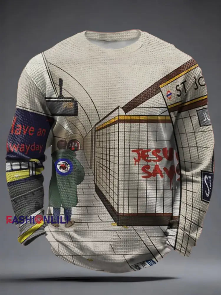 Men’s Modfather UK Music Mods Lover Waffle Long Sleeve T-Shirt As picture / S