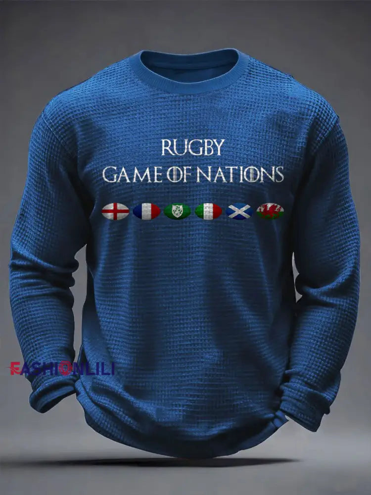 Men’s Nations of Rugby Lover Printed Waffle Tops Blue / S