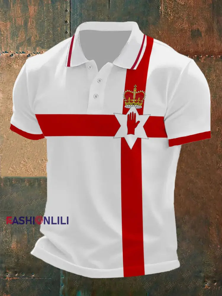 Men’s Northern Ireland Flag Casual Button T-Shirt White / S