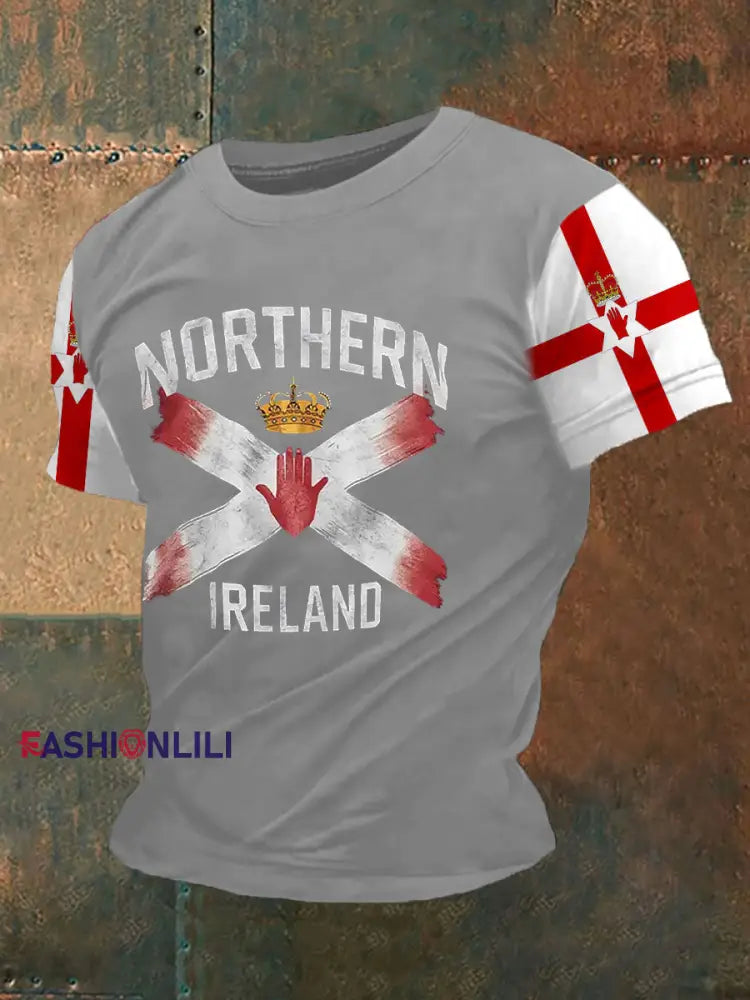 Men’s Northern Ireland Flag Casual T-Shirt Light Gray / S