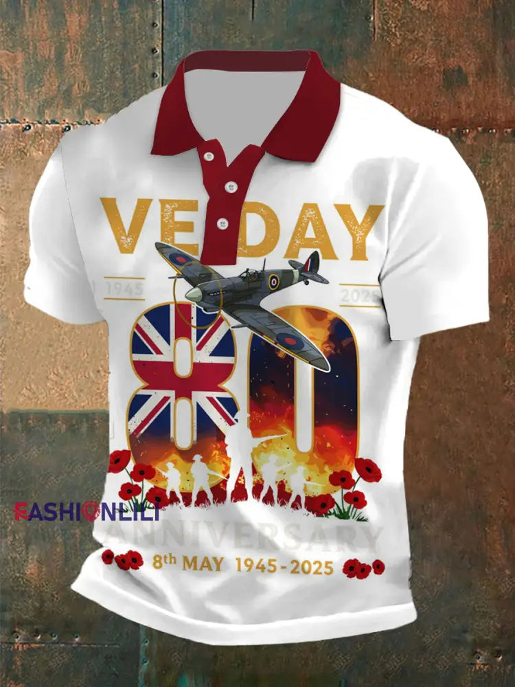 Men’s Polo Neck Anniversary Print Short Sleeve T-Shirt White / S