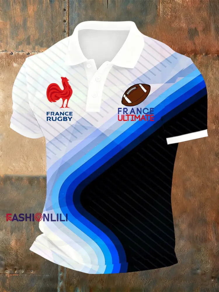Men’s Polo Shirt With French Rugby-Inspired Print A / S