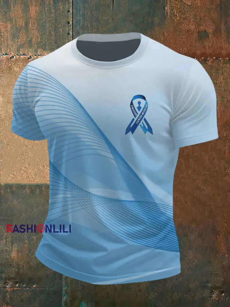 Men’s Prostate Cancer Awareness Print Casual T Shirt Light Blue / S