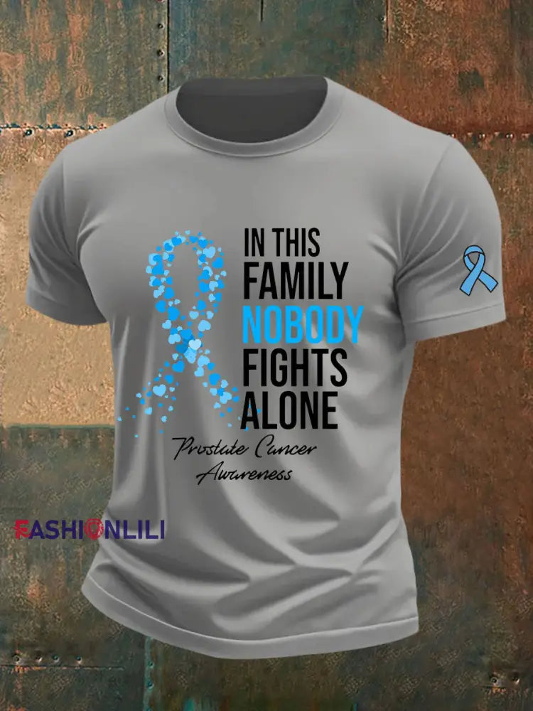 Men’s Prostate Cancer Awareness Print Casual T Shirt Light Gray / S