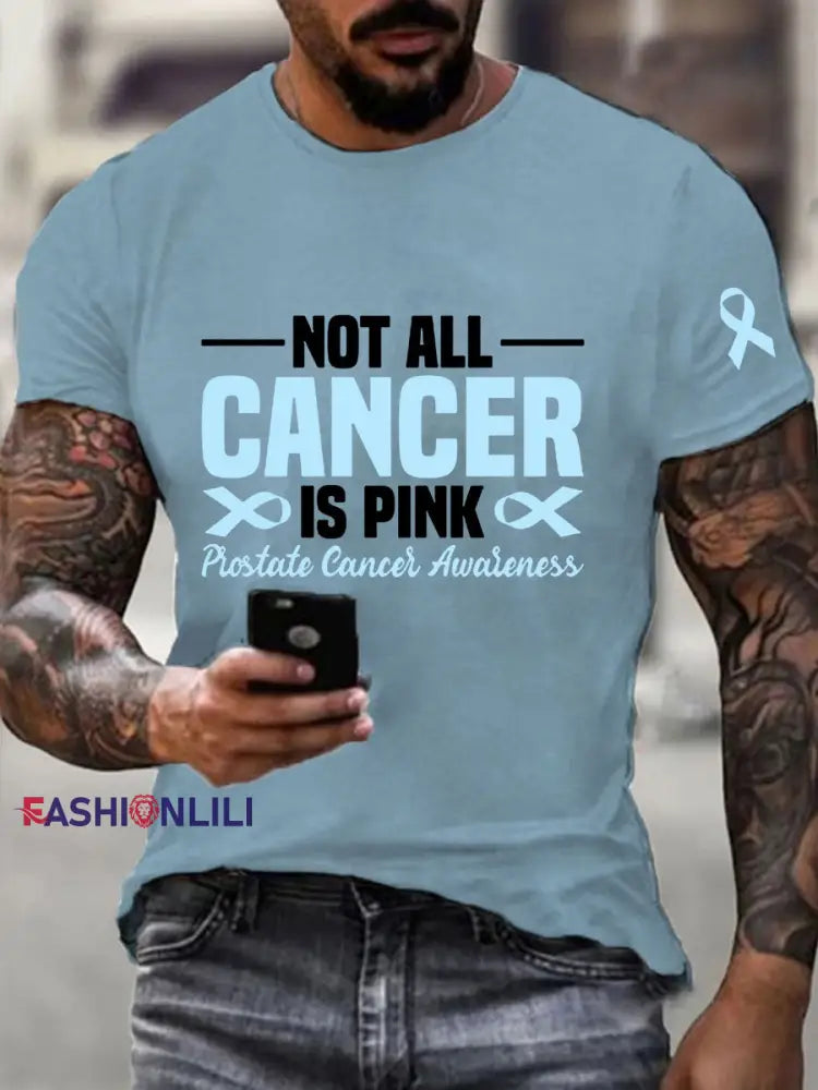 Men’s Prostate Cancer Awareness Print Casual T Shirt Sky Blue / S