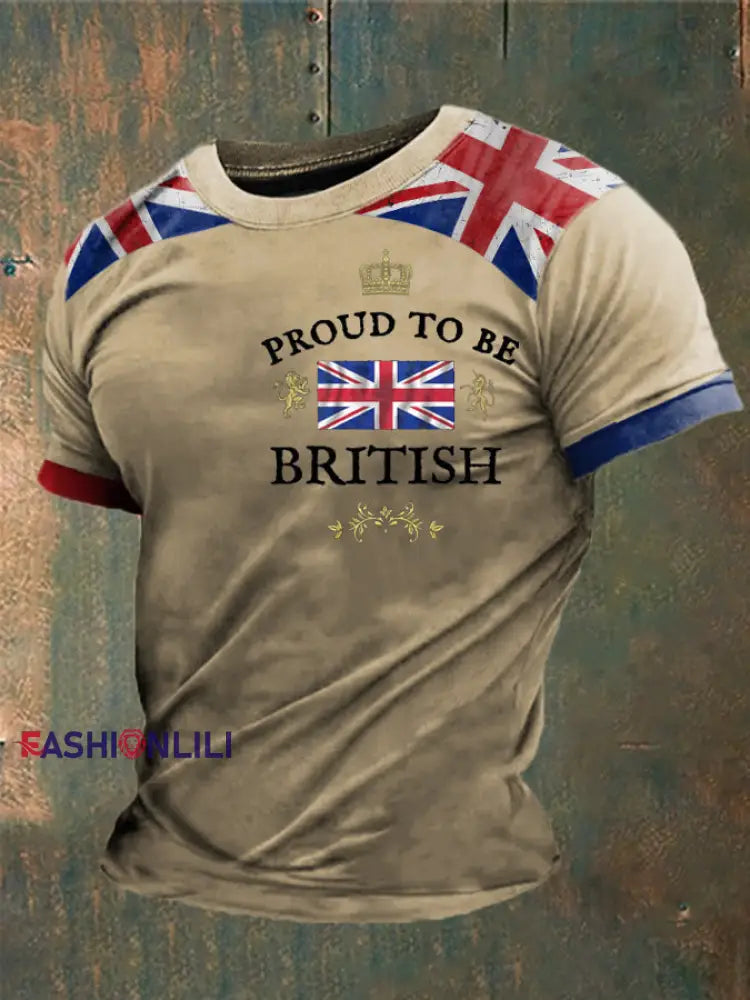 Men’s Proud To Be British Printed T-shirt Khaki / S
