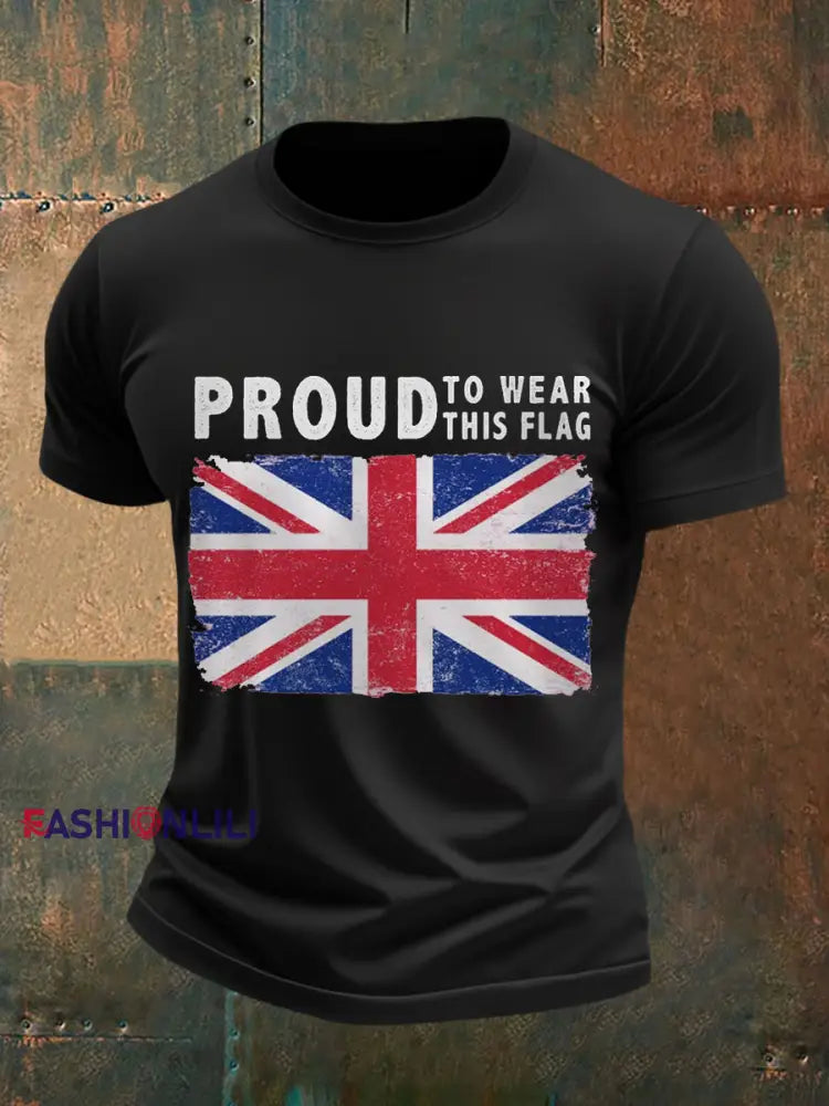 Men’s Proud To Wear This Flag UK Flag Print Casual Tee Black / S