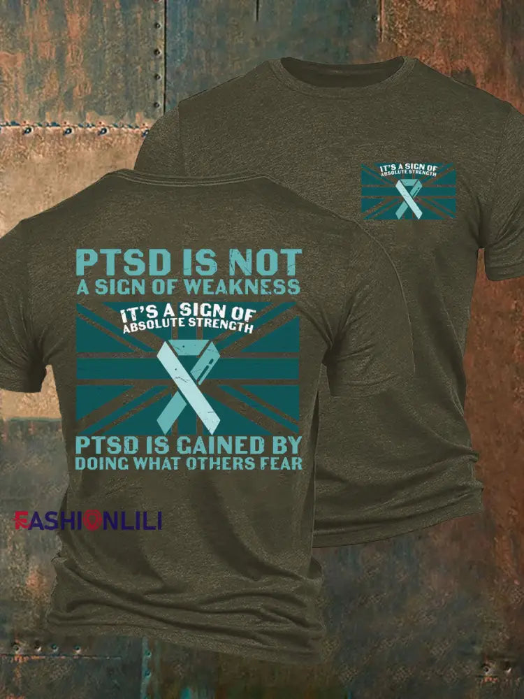 Men’s PTSD Awareness Veteran Printed T-shirt Army Green / S