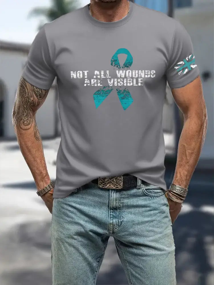 Men’s PTSD Awareness Veteran Printed T-shirt Light Gray / S