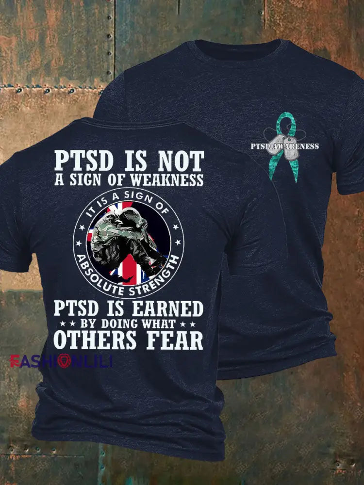 Men’s PTSD Awareness Veteran Printed T-shirt Navy Blue / S