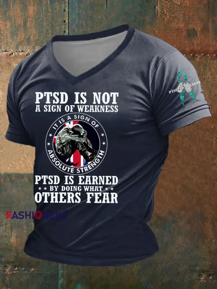 Men’s PTSD Awareness Veteran Printed T-Shirt Navy Blue / S