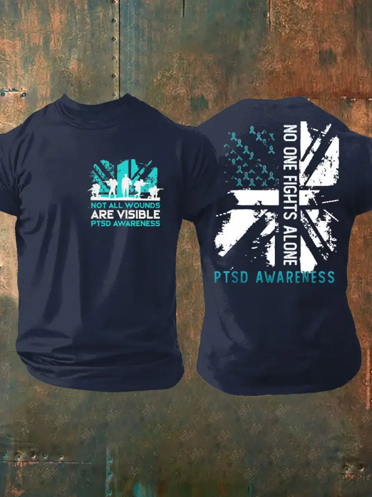 Men’s PTSD Awareness Veteran Printed T-shirt Navy Blue / S