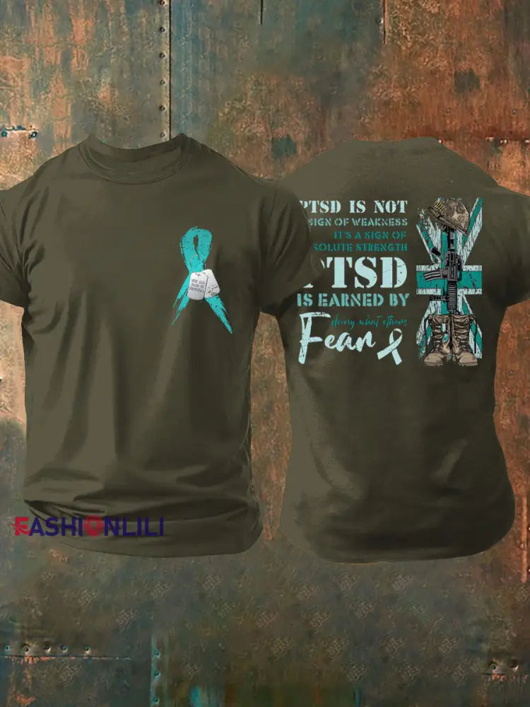 Men’s PTSD Awareness Veteran T-shirt Army Green / S