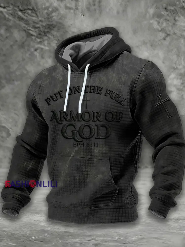 Men’s Put On The Full Armor Of God Checkered Cotton Hoodie Black / S