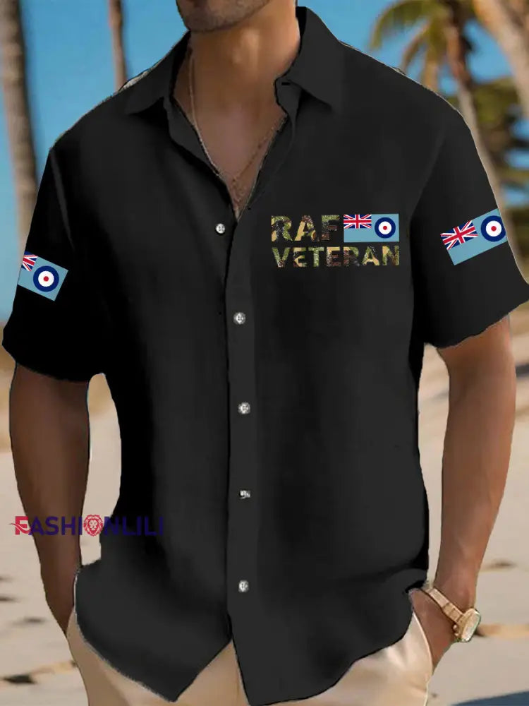 Men’s RAF Veteran Casual Short Sleeve Shirt Black / S
