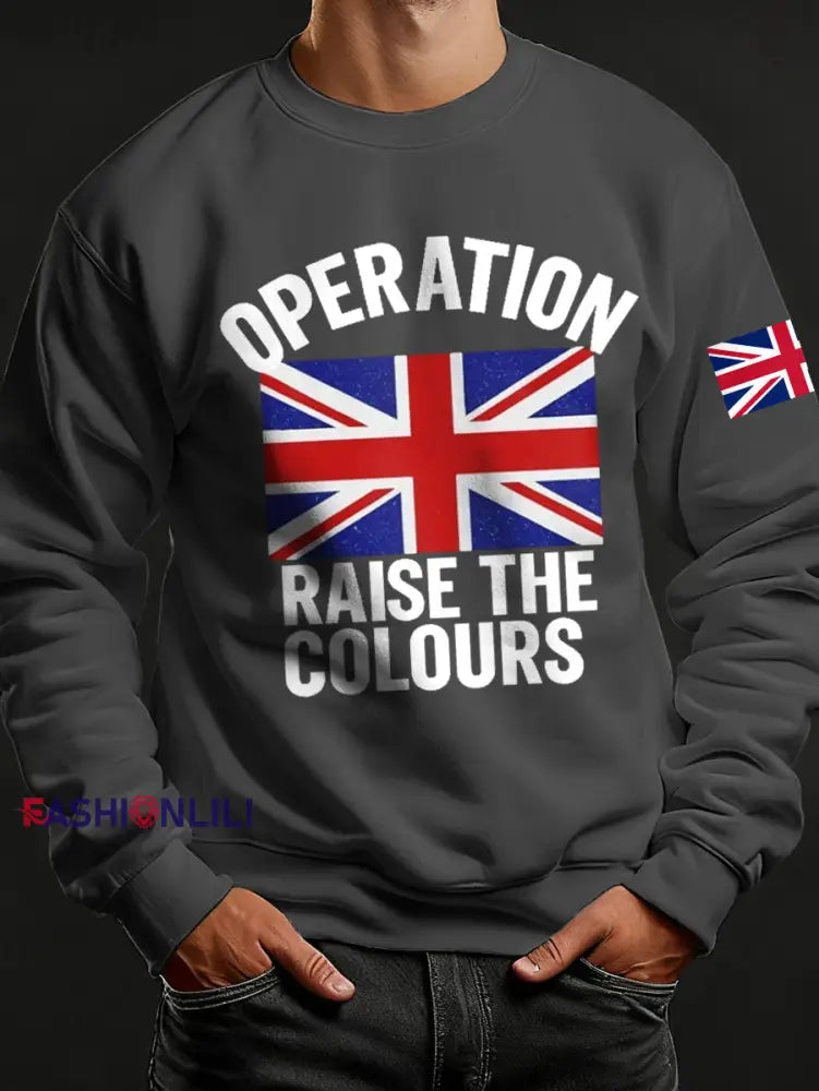 Men’s Raise The Colours Print Crew Neck Sweatshirt Dark Gray / S