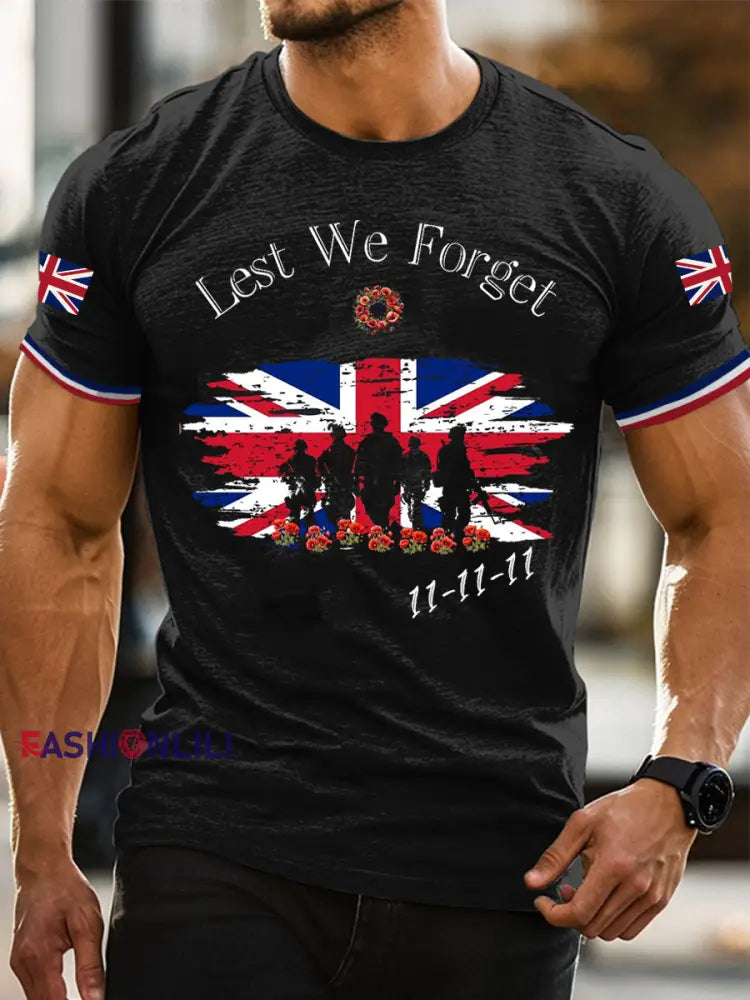 Men’s Remembrance Day Lest We Forget 11-11-11 Short Sleeves T-shirt Black / S