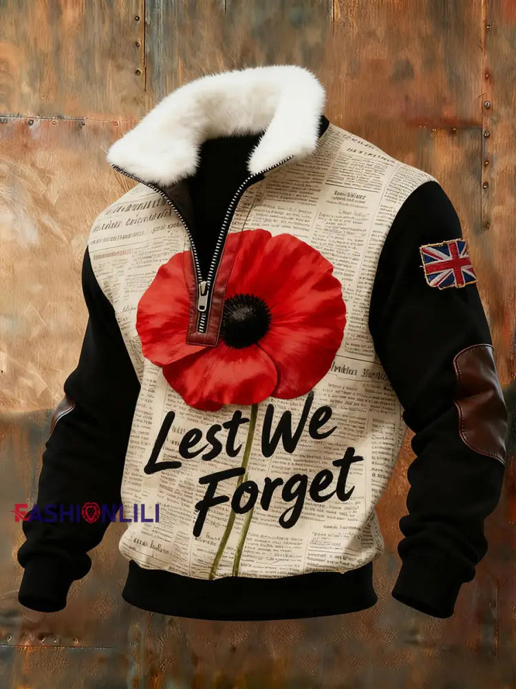 Men’s Remembrance Day Lest We Forget Baggy Zip-up Hoodie Black / S