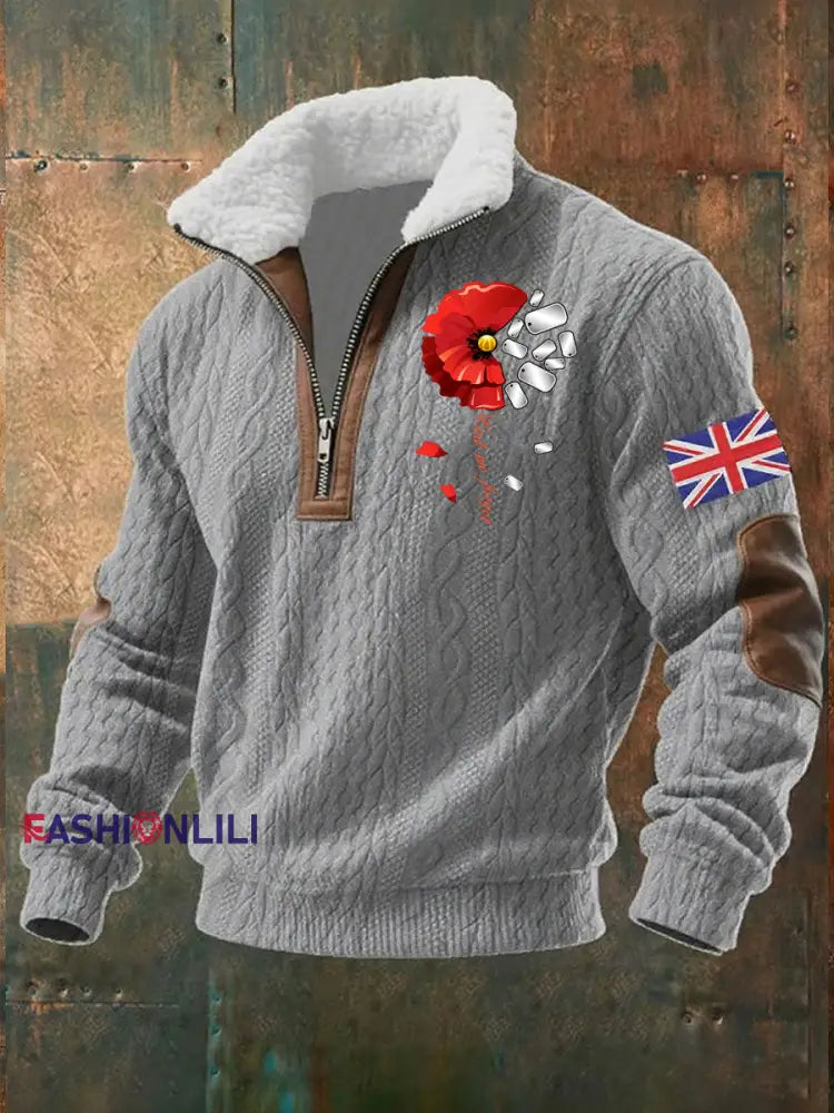 Men’s Remembrance Day Lest We Forget Baggy Zip-up Hoodie Gray / S