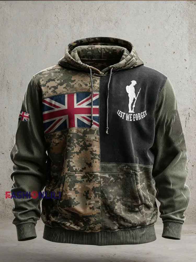 Men’s Remembrance Day Lest We Forget Camouflage Oversized Drop-Shoulder Hoodie With Pockets As picture / S