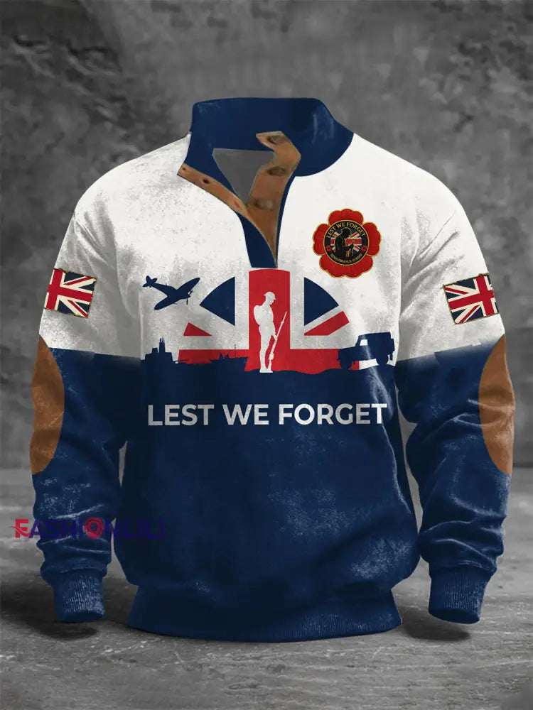 Men’s Remembrance Day Lest We Forget Four-button Hoodie Blue / S