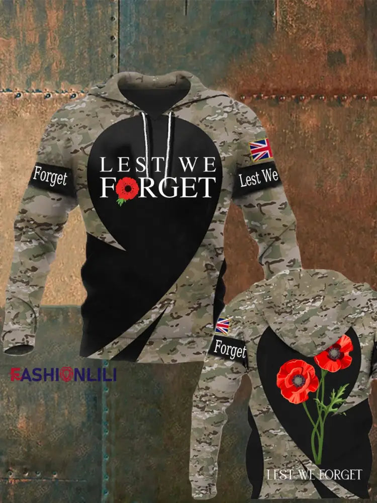 Men’s Remembrance Day Lest We Forget Hoodie Army Green / S