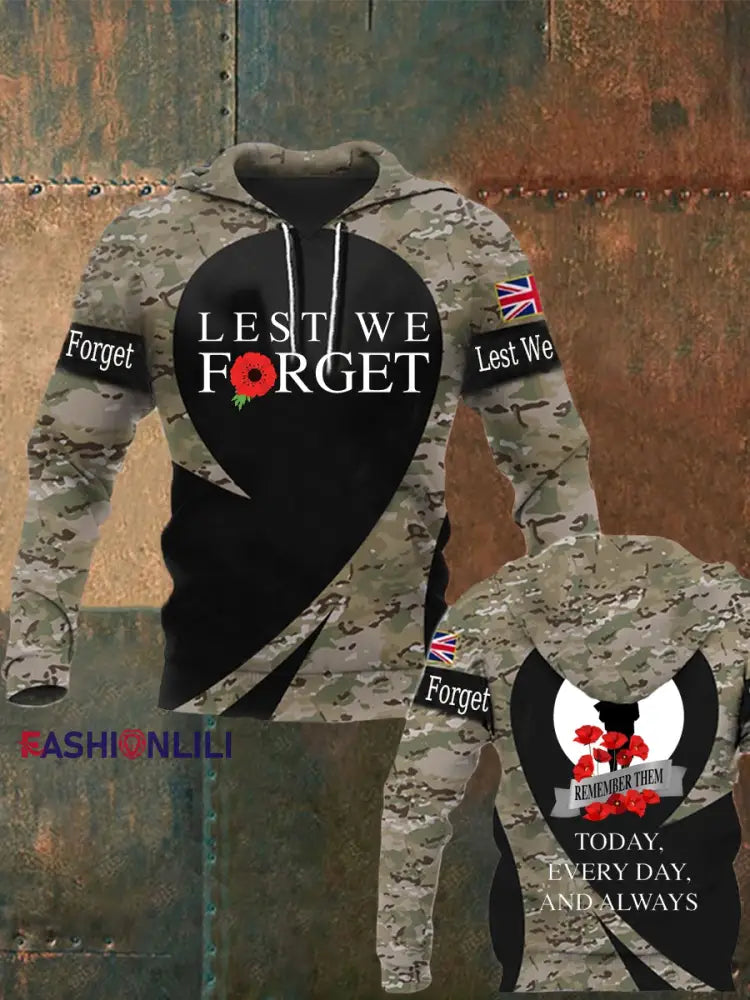 Men’s Remembrance Day Lest We Forget Hoodie Army Green / S