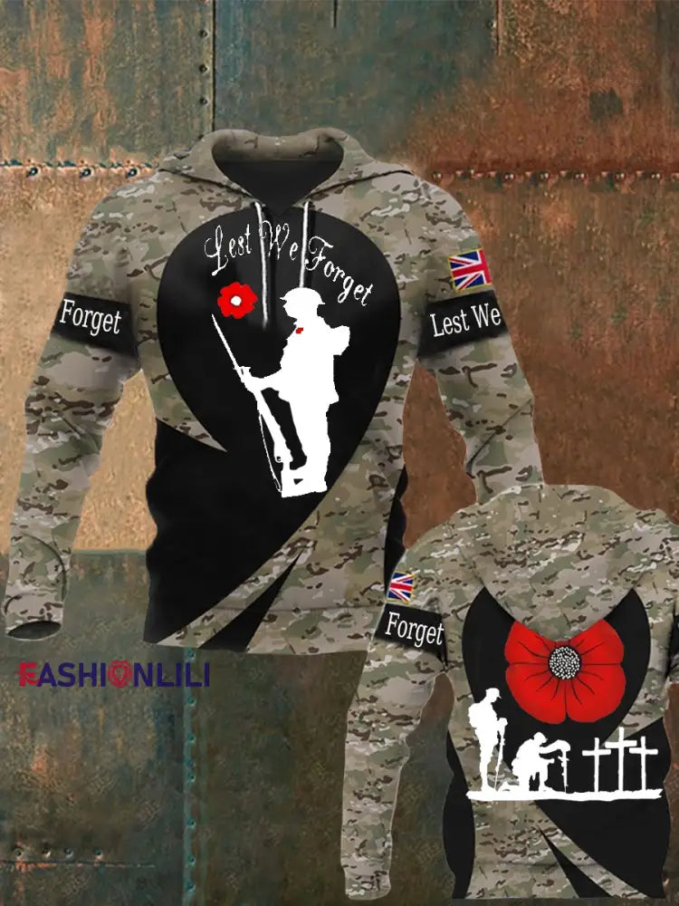 Men’s Remembrance Day Lest We Forget Hoodie Army Green / S