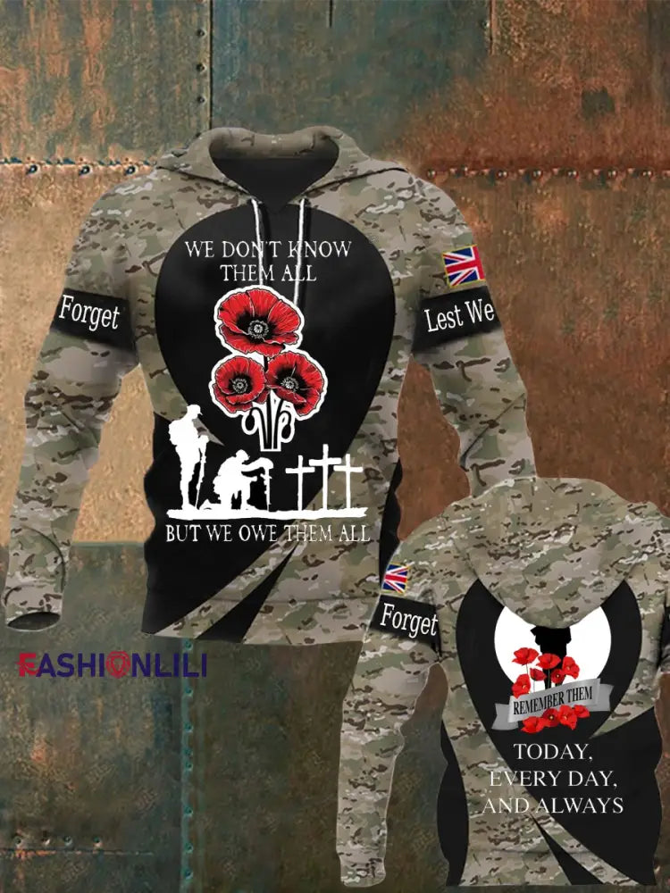 Men’s Remembrance Day Lest We Forget Hoodie Army Green / S