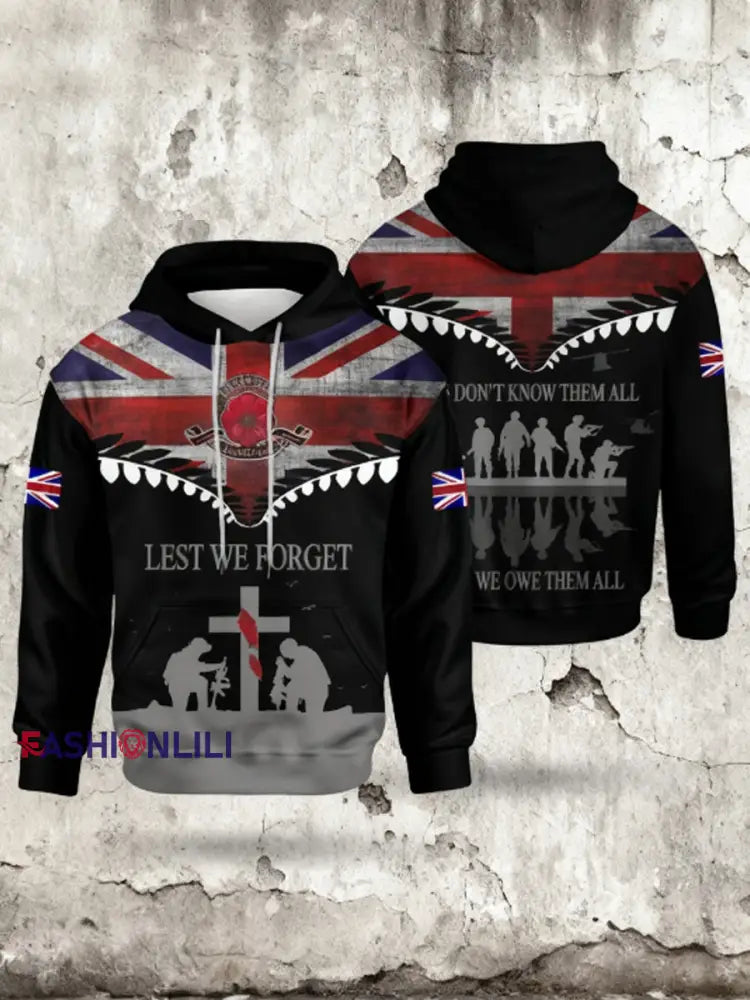 Men’s Remembrance Day Lest We Forget Hoodie Black / S