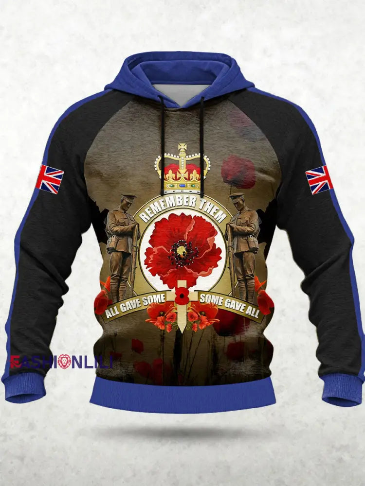 Men’s Remembrance Day Lest We Forget Hoodie Blue / S