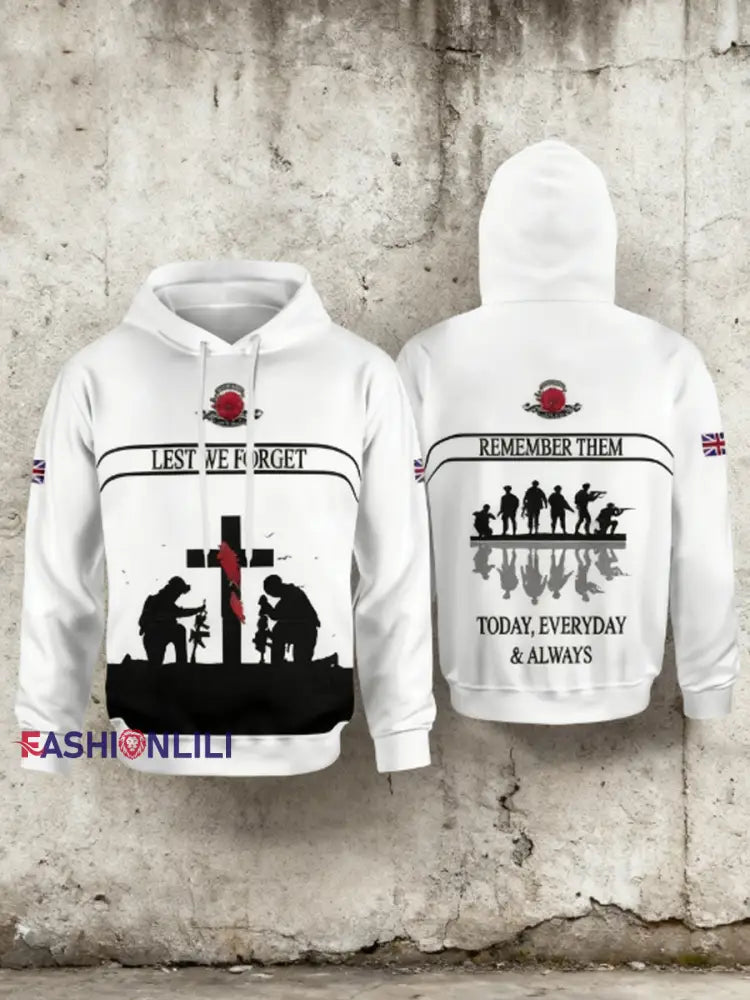 Men’s Remembrance Day Lest We Forget Hoodie White / S